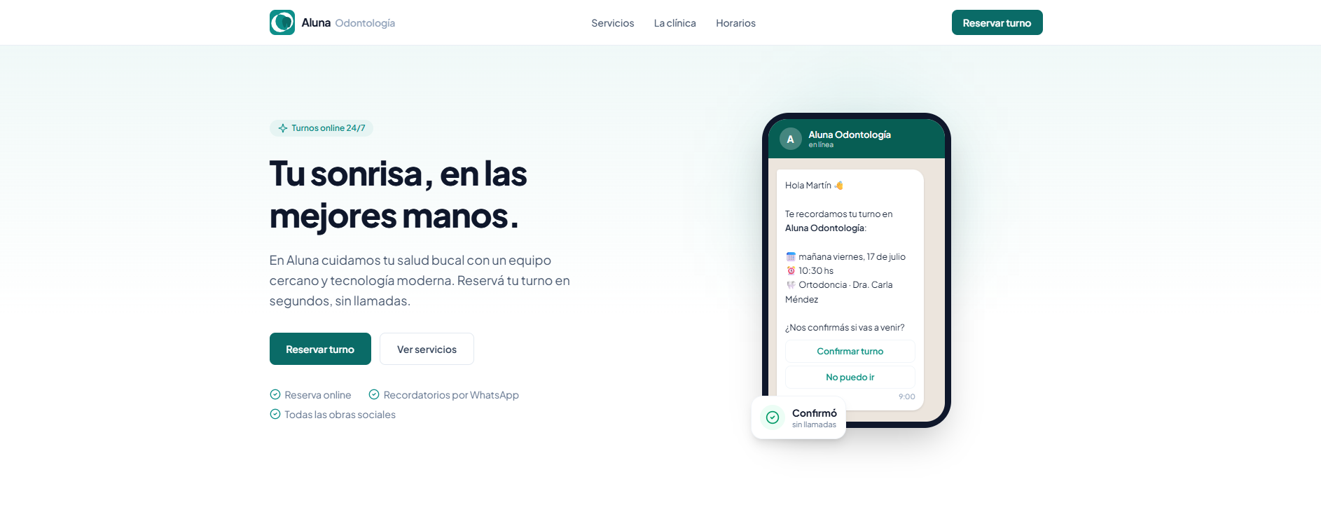 Web de Aluna Odontología: el paciente reserva su turno online